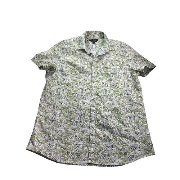 Marc Anthony Mens Slim Fit Green Palm Leaf Print Shirt XL Stretch Green White - Picture 1 of 5